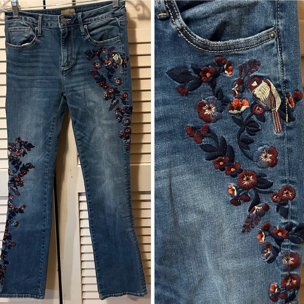 Driftwood Embroidered Floral Bird Jeans Straight Leg Women’s Size 26